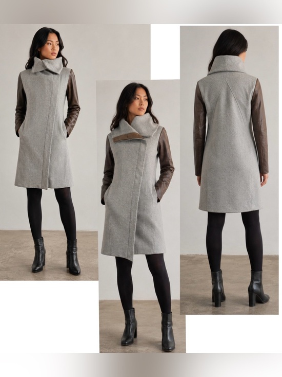 Helmut Lang Jackets & Blazers - Helmet Lang wool & Lamb Leather brown gray colour block pattern coat Sz XS
